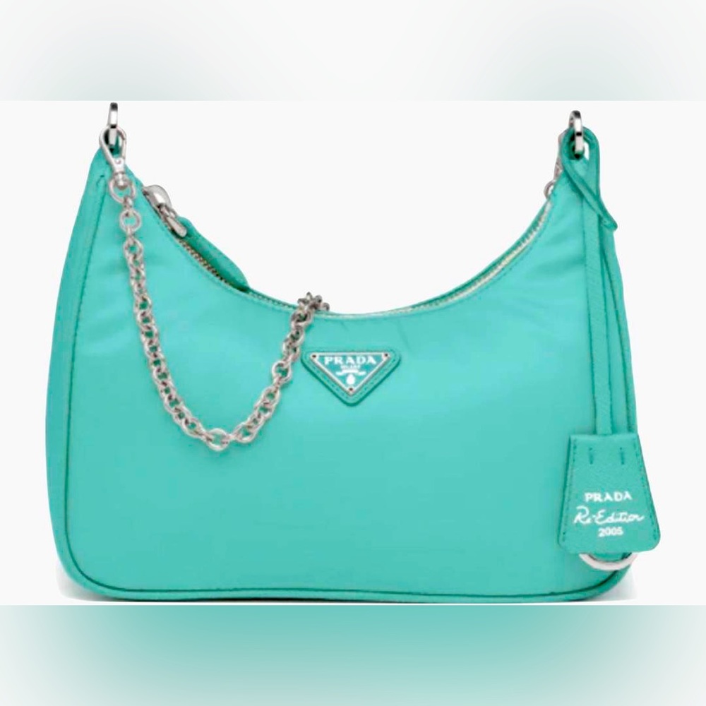 Rare & Authentic Prada Re-Edition 2005 Nylon Bag in Jade Green Like Tiffany Blue - Picture 9 of 16